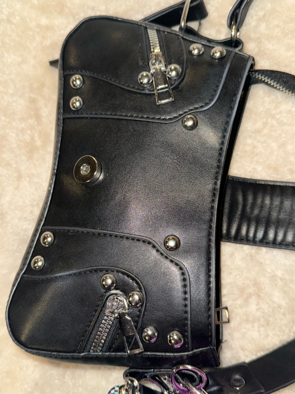 NWOT Black Silver Studded Buckle Zipper Accents Shoulder Bag Y2K Punk Whimsigoth - Picture 13 of 15